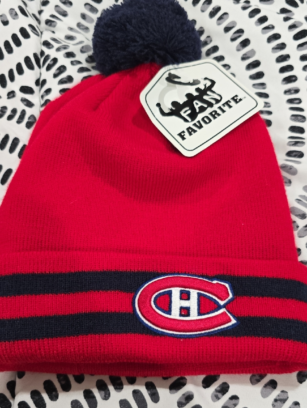 MONTREAL CANADIANS NHL RED and Navy Pom Beanie with Team Crest